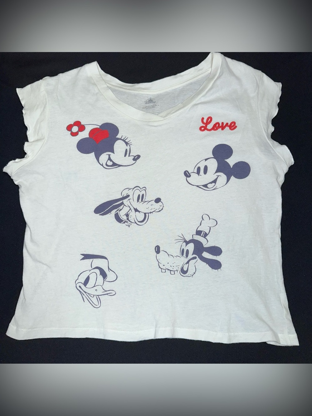 Disney 'Love' Graphic Tee with Mickey & Minnie ladies size large flutter sleeves
